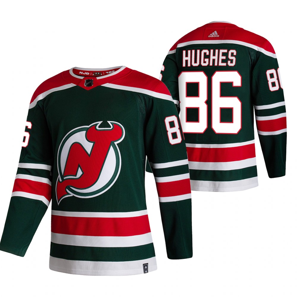 Cheap 2021 Adidias New Jersey Devils 86 Jack Hughes Green Men Reverse Retro Alternate NHL Jersey